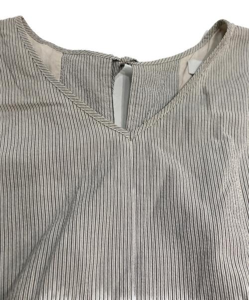 Phlannel（フランネル）Phlannel (フランネル) パフスリーブ ストライプワンピース グレーの古着・服飾アイテム