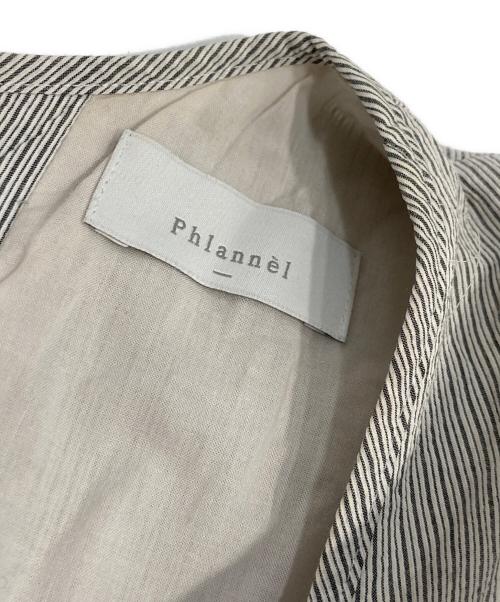 Phlannel（フランネル）Phlannel (フランネル) パフスリーブ ストライプワンピース グレーの古着・服飾アイテム