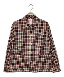 DANTON（ダントン）の古着「コットンポプリンカバーオール シャツジャケット」｜オレンジ×ネイビー