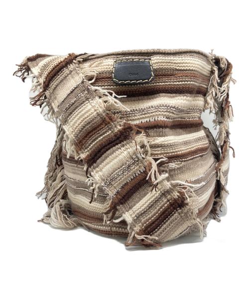 Chloe（クロエ）Chloe (クロエ) Jorge Multicolor Black Stripe Knit Bucket Bag ベージュの古着・服飾アイテム