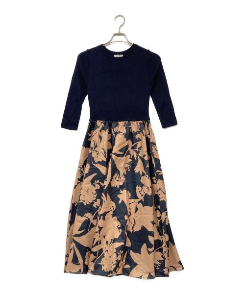 BARNEYS NEWYORK（バーニーズ・ニューヨーク）BARNEYS NEWYORK (バーニーズ・ニューヨーク) ニット切り替えワンピース ブラウン×ブラック サイズ:Fの古着・服飾アイテム