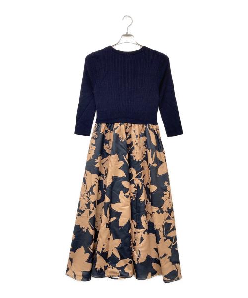 BARNEYS NEWYORK（バーニーズ・ニューヨーク）BARNEYS NEWYORK (バーニーズ・ニューヨーク) ニット切り替えワンピース ブラウン×ブラック サイズ:Fの古着・服飾アイテム