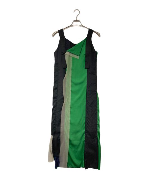 UN3D.（アンスリード）UN3D. (アンスリード) ノースリーブワンピース グリーン×ブラック サイズ:38の古着・服飾アイテム