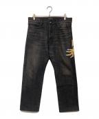 UNDERCOVERアンダーカバー）の古着「ハンドビーズ刺繍デニムパンツ」｜ブラック