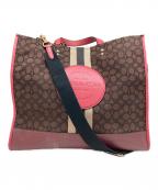 COACHコーチ）の古着「ジャガード2WAYバッグ」｜ブラウン×ピンク