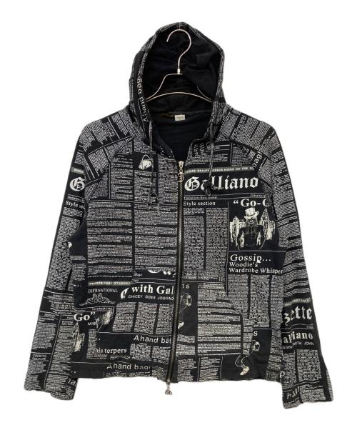 JOHN GALLIANO（ジョンガリアーノ）JOHN GALLIANO (ジョンガリアーノ) ニュースペーパー ジップフーディ ブラック サイズ:Mの古着・服飾アイテム