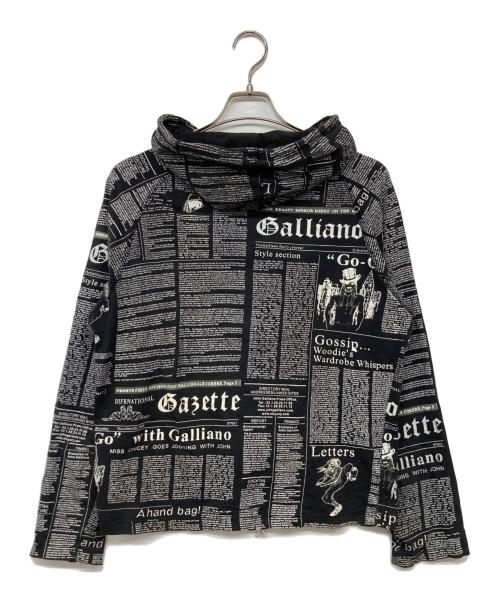 JOHN GALLIANO（ジョンガリアーノ）JOHN GALLIANO (ジョンガリアーノ) ニュースペーパー ジップフーディ ブラック サイズ:Mの古着・服飾アイテム