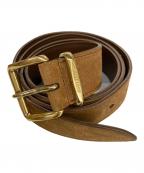 MIU MIUミュウミュウ）の古着「スウェードロゴバックルベルト」｜ブラウン×ゴールド