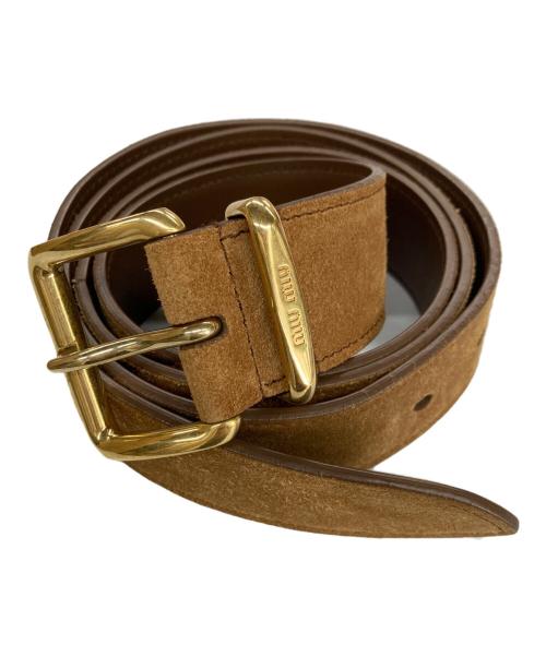 MIU MIU（ミュウミュウ）MIU MIU (ミュウミュウ) スウェードロゴバックルベルト ブラウン×ゴールド サイズ:36/90の古着・服飾アイテム