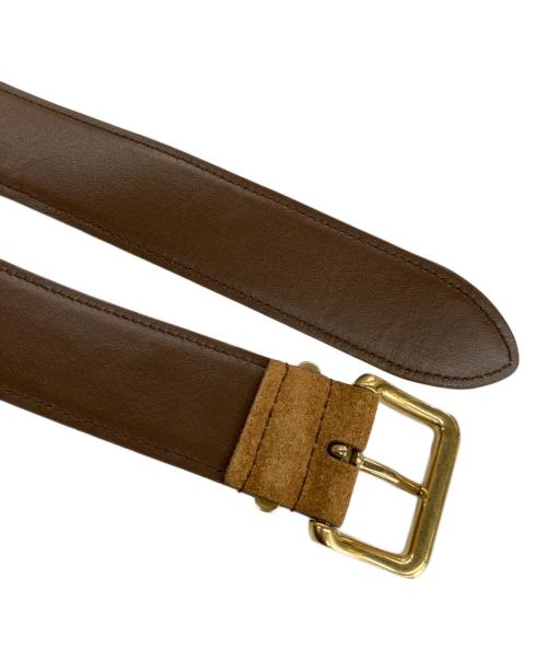 MIU MIU（ミュウミュウ）MIU MIU (ミュウミュウ) スウェードロゴバックルベルト ブラウン×ゴールド サイズ:36/90の古着・服飾アイテム