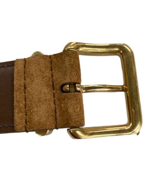 MIU MIU（ミュウミュウ）MIU MIU (ミュウミュウ) スウェードロゴバックルベルト ブラウン×ゴールド サイズ:36/90の古着・服飾アイテム
