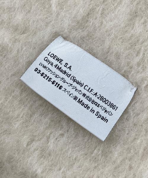 LOEWE（ロエベ）LOEWE (ロエベ) モヘヤウールレザーパッチロゴマフラー ホワイトの古着・服飾アイテム