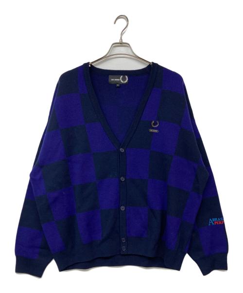 RAF SIMONS（ラフシモンズ）RAF SIMONS (ラフシモンズ) FRED PERRY (フレッドペリー) RS CHECKERBOARD CARDIGAN ブラック×パープル サイズ:Lの古着・服飾アイテム