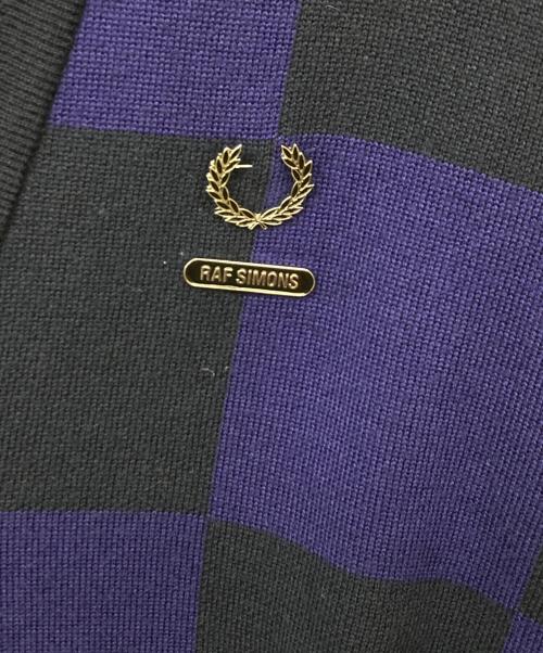 RAF SIMONS（ラフシモンズ）RAF SIMONS (ラフシモンズ) FRED PERRY (フレッドペリー) RS CHECKERBOARD CARDIGAN ブラック×パープル サイズ:Lの古着・服飾アイテム
