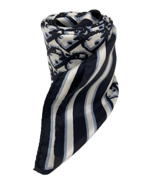 Christian Dior（クリスチャン ディオール）Christian Dior (クリスチャン ディオール) トロッターシルクスカーフ ブルー×ブラックの古着・服飾アイテム