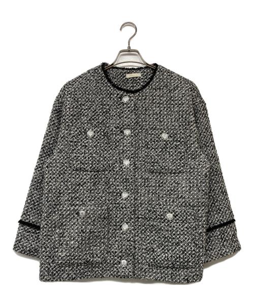 Loungedress（ラウンジドレス）Loungedress (ラウンジドレス) ノーカラーツイードジャケット ブラック サイズ:Fの古着・服飾アイテム