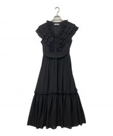 L’AUBE BLANC（ローブブラン）の古着「プリーツカラーシフォンドレス」｜ブラック