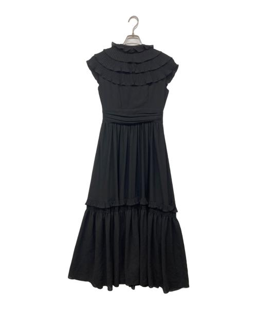 L’AUBE BLANC（ローブブラン）L’AUBE BLANC (ローブブラン) プリーツカラーシフォンドレス ブラック サイズ:Ｍの古着・服飾アイテム