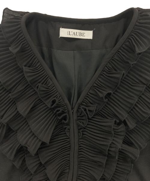 L’AUBE BLANC（ローブブラン）L’AUBE BLANC (ローブブラン) プリーツカラーシフォンドレス ブラック サイズ:Ｍの古着・服飾アイテム