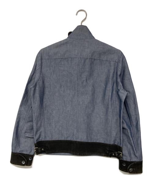 Cinquanta（チンクワンタ）Cinquanta (チンクワンタ) レザー切替 シャンブレー リネンコットンバルスター ブルゾン インディゴ サイズ:44の古着・服飾アイテム