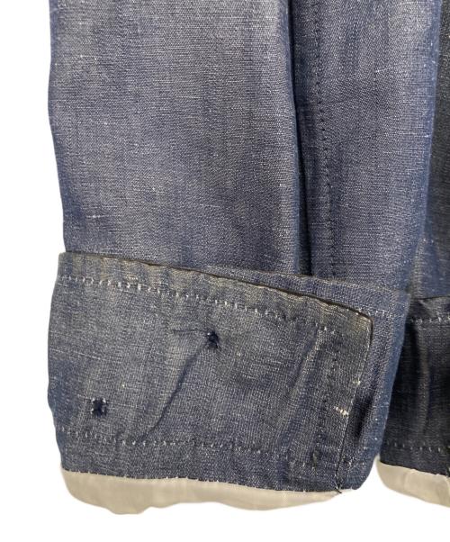 Cinquanta（チンクワンタ）Cinquanta (チンクワンタ) レザー切替 シャンブレー リネンコットンバルスター ブルゾン インディゴ サイズ:44の古着・服飾アイテム