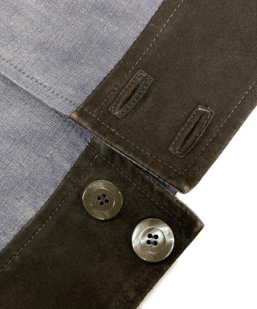 Cinquanta（チンクワンタ）Cinquanta (チンクワンタ) レザー切替 シャンブレー リネンコットンバルスター ブルゾン インディゴ サイズ:44の古着・服飾アイテム