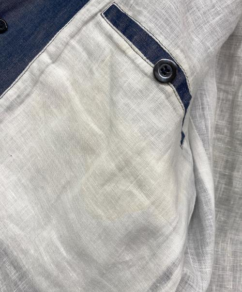 Cinquanta（チンクワンタ）Cinquanta (チンクワンタ) レザー切替 シャンブレー リネンコットンバルスター ブルゾン インディゴ サイズ:44の古着・服飾アイテム