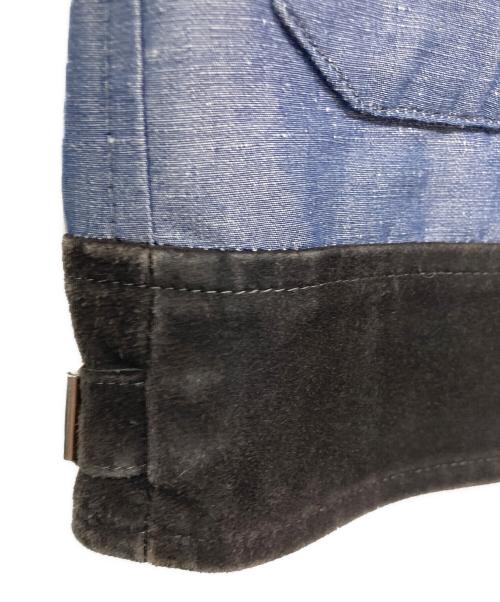 Cinquanta（チンクワンタ）Cinquanta (チンクワンタ) レザー切替 シャンブレー リネンコットンバルスター ブルゾン インディゴ サイズ:44の古着・服飾アイテム