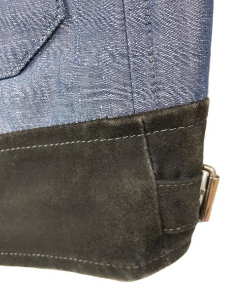 Cinquanta（チンクワンタ）Cinquanta (チンクワンタ) レザー切替 シャンブレー リネンコットンバルスター ブルゾン インディゴ サイズ:44の古着・服飾アイテム