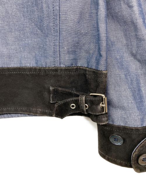 Cinquanta（チンクワンタ）Cinquanta (チンクワンタ) レザー切替 シャンブレー リネンコットンバルスター ブルゾン インディゴ サイズ:44の古着・服飾アイテム