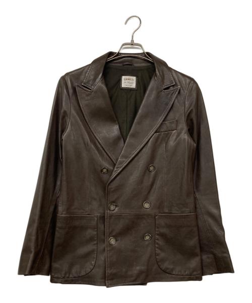 EMMETI（エンメティ）EMMETI (エンメティ) レザーダブルテーラードジャケット ブラウン サイズ:44の古着・服飾アイテム