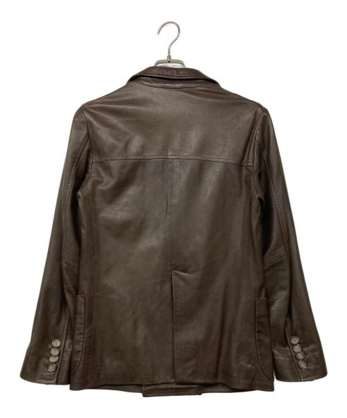 EMMETI（エンメティ）EMMETI (エンメティ) レザーダブルテーラードジャケット ブラウン サイズ:44の古着・服飾アイテム