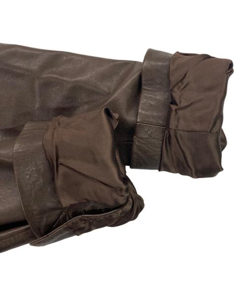 EMMETI（エンメティ）EMMETI (エンメティ) レザーダブルテーラードジャケット ブラウン サイズ:44の古着・服飾アイテム