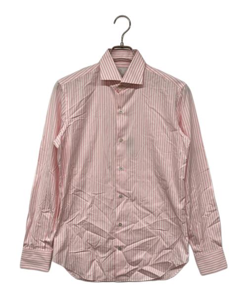 MARIA SANTANGELO（マリア サンタンジェロ）MARIA SANTANGELO (マリア サンタンジェロ) ワイドカラーストライプシャツ ピンク サイズ:15の古着・服飾アイテム
