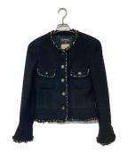 CHANELシャネル）の古着「ココマークボタンボタンデザイントリムツイードジャケット」｜ブラック