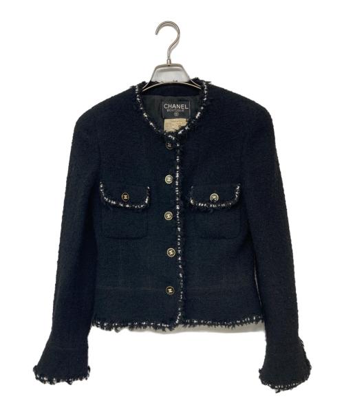 CHANEL（シャネル）CHANEL (シャネル) ココマークボタンボタンデザイントリムツイードジャケット ブラック サイズ:36の古着・服飾アイテム