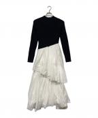 anuansアニュアンス）の古着「イレギュラーヘムドッキングニットワンピース」｜ホワイト×ブラック