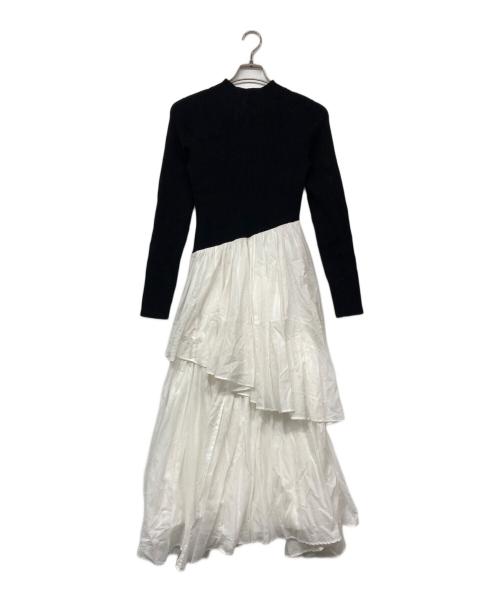 anuans（アニュアンス）anuans (アニュアンス) イレギュラーヘムドッキングニットワンピース ホワイト×ブラック サイズ:Ｍの古着・服飾アイテム