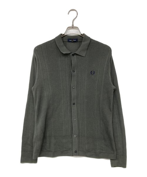 FRED PERRY（フレッドペリー）FRED PERRY (フレッドペリー) POINTELLE PANEL LS KNIT SHIRT / ニットポロシャツ カーキ サイズ:Mの古着・服飾アイテム