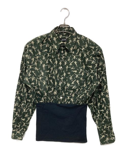 Jean Paul GAULTIER（ジャンポールゴルチェ）Jean Paul GAULTIER (ジャンポールゴルチェ) スカルプリントニットコルセットシャツ グリーン サイズ:B82T164の古着・服飾アイテム