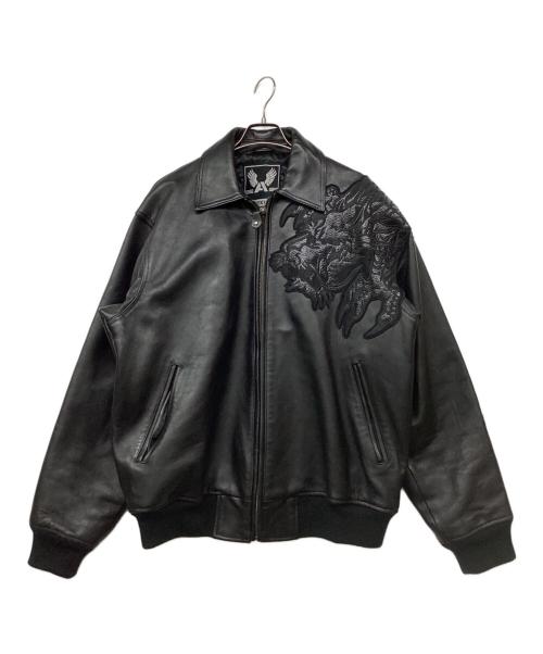 AVIREX（アヴィレックス）AVIREX (アヴィレックス) ドラゴン刺繍ラムレザーバーシティジャケット ブラック サイズ:Lの古着・服飾アイテム