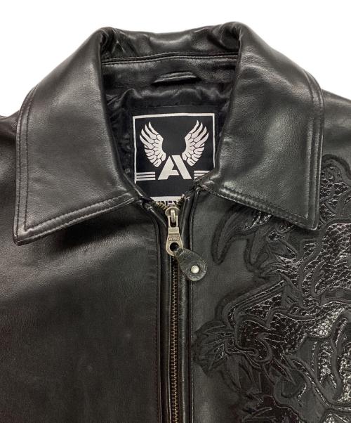AVIREX（アヴィレックス）AVIREX (アヴィレックス) ドラゴン刺繍ラムレザーバーシティジャケット ブラック サイズ:Lの古着・服飾アイテム
