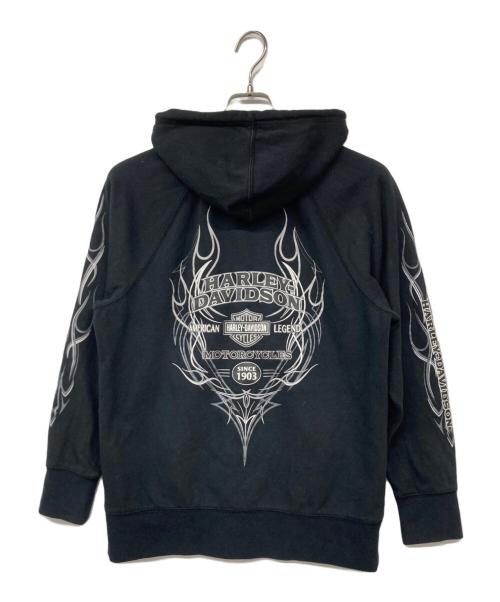 HARLEY-DAVIDSON（ハーレーダビッドソン）HARLEY-DAVIDSON (ハーレーダビッドソン) 00`Sファイヤーロゴジップフーディ ブラック サイズ:Mの古着・服飾アイテム
