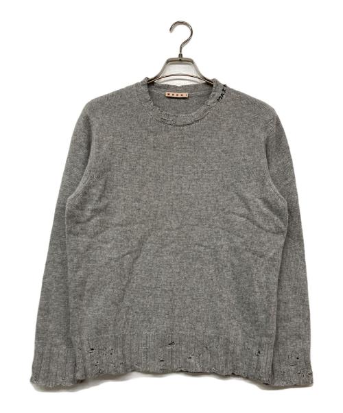 MARNI（マルニ）MARNI (マルニ) 刺繍ロゴ ダメージ加工 クルーネックニット グレー サイズ:キッズ14の古着・服飾アイテム