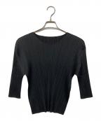 PLEATS PLEASEプリーツプリーズ）の古着「七分 プリーツカットソー」｜ブラック