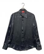DIESELディーゼル）の古着「Ricco Logo Embroidered Satin Shirt」｜ブラック