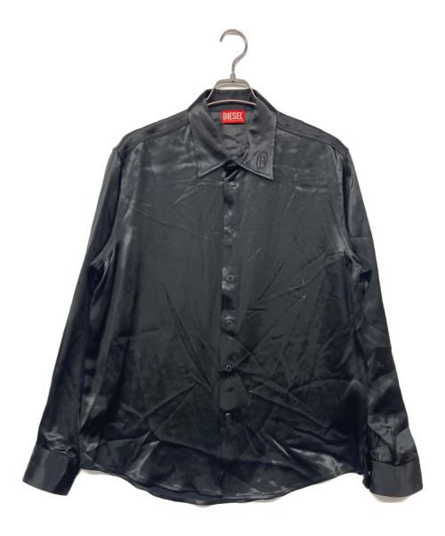 DIESEL（ディーゼル）DIESEL (ディーゼル) Ricco Logo Embroidered Satin Shirt ブラック サイズ:48の古着・服飾アイテム
