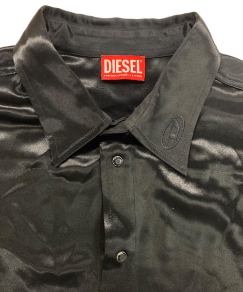DIESEL（ディーゼル）DIESEL (ディーゼル) Ricco Logo Embroidered Satin Shirt ブラック サイズ:48の古着・服飾アイテム