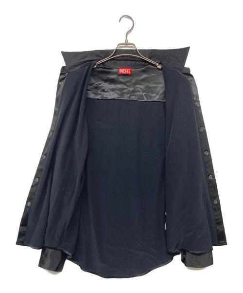 DIESEL（ディーゼル）DIESEL (ディーゼル) Ricco Logo Embroidered Satin Shirt ブラック サイズ:48の古着・服飾アイテム