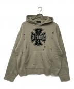 BREATHブレス）の古着「SOUTHSIDE CROSS DAMAGE MOHAIR HOODIE / サウスサイド クロス ダメージ モヘア フーディ」｜ベージュ